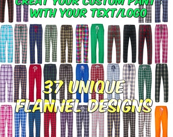 Single or Group Orders of All Sizes Custom Personalized Ladies and Girls  Flannel Style Unisex Pants 37 Color Schemes Flannel Designs