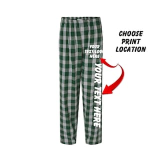 Personalized Flannel Pants: Green Oxford Buffalo Plaid, Custom Text & Logo