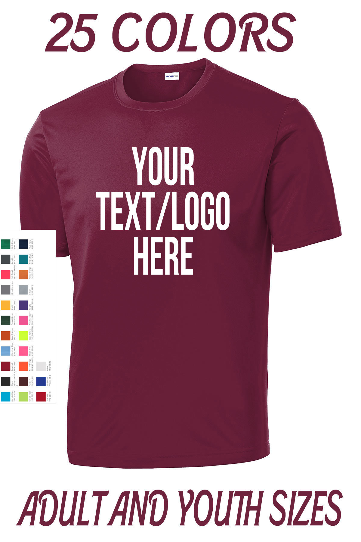Custom Made  Sport-Tek® PosiCharge® Competitor™ Tee Adult and Youth ST350 YST350 Vinyl or Glitter Print Customized All Colors