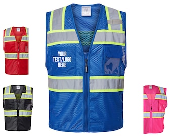 Customizable High Visibility Mesh Vest - ANSI Certified, 3 Pocket