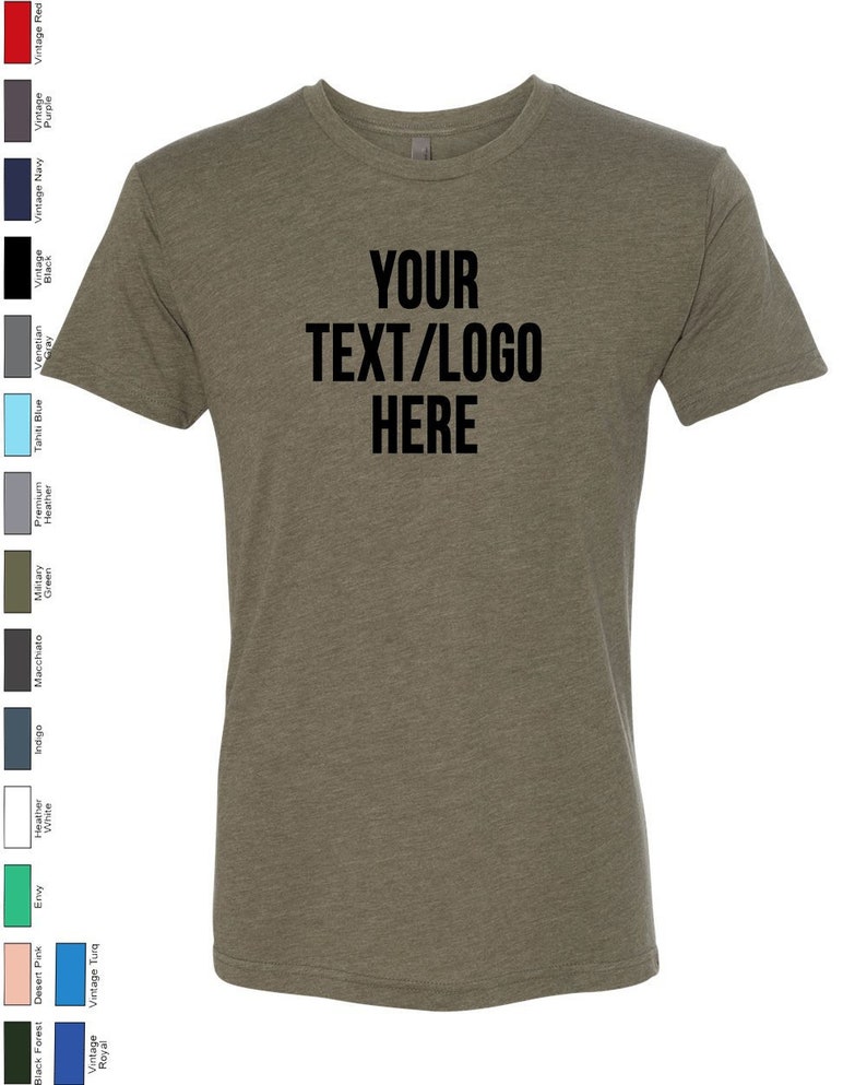 Custom Text T-Shirts Your choice of font and colors Next Level 6010 Triblend T-Shirt with Rhinestone , Glitter or Vinyl Print image 1