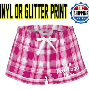 Custom Made Personalized Womens Flannel Style Boxer Orchid Color PJ Collection Customized Boxers Party Favor Sleepover Gift Team Spiritwear
