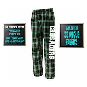 Custom Personalized Pennant Flannel Style Unisex Pants Black and Green Color Scheme Customized Pants Adult and Youth