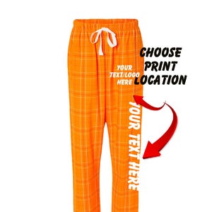 Custom Made Personalized Flannel Style Womens Pants Orange and White Color Scheme Customized Pants Pajama PJ Collection