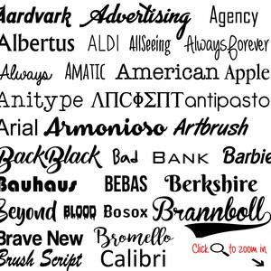 K&ouml;nnte beinhalten: Ein Schwarzwei&szlig;bild, das eine Vielzahl von Schriftarten zeigt, darunter Aardvark, Advertising, Agency, Albertus, ALDI, AllSeeing, Always Forever, Always, AMATIC, American, Apple, Anitype, &Alpha;&Pi;&Omicron;&Phi;&Sigma;&Pi;&Tau;, antipasto, Arial, Armonioso, Artbrush, Back Black, Bad, Bank, Barbie, Bauhaus, BEBAS, Berkshire, Beyond, BLOOD, Bosox, Brannboll, Brave New, Bromello, Brush Script und Calibri.