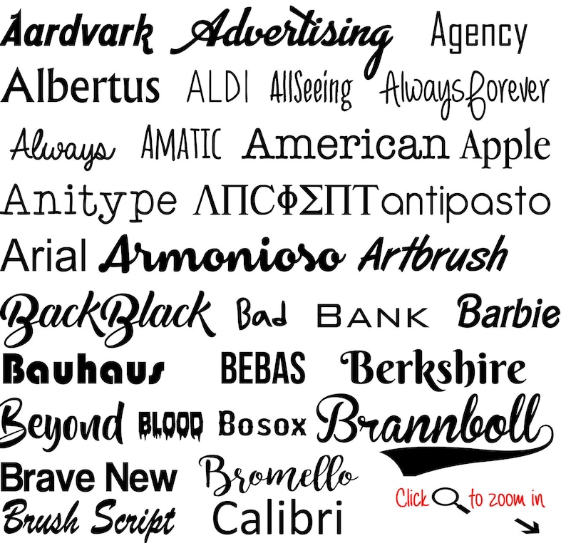 K&ouml;nnte beinhalten: Ein Schwarzwei&szlig;bild, das eine Vielzahl von Schriftarten zeigt, darunter Aardvark, Advertising, Agency, Albertus, ALDI, AllSeeing, Always Forever, Always, AMATIC, American, Apple, Anitype, &Alpha;&Pi;&Omicron;&Phi;&Sigma;&Pi;&Tau;, antipasto, Arial, Armonioso, Artbrush, Back Black, Bad, Bank, Barbie, Bauhaus, BEBAS, Berkshire, Beyond, BLOOD, Bosox, Brannboll, Brave New, Bromello, Brush Script und Calibri.