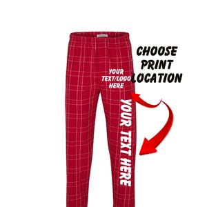 Custom Made Personalized Flannel Style Unisex Pants Red and White Color Scheme Customized Pants Pajama PJ Collection