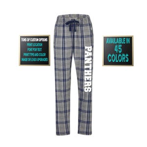Custom Made Personalized Flannel Style Womens Ladies Girls Pants Navy and Grey Color Scheme Customized Pants Pajama PJ Collection