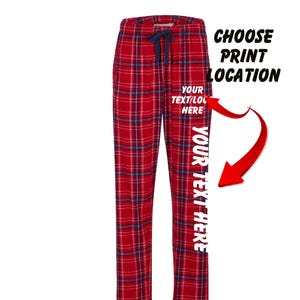 Custom Made Personalized Flannel Style Womens Ladies Girls Pants Red White and Black Color Scheme Customized Pants Pajama PJ Collection