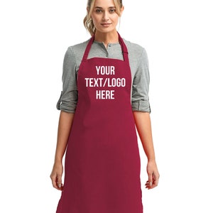 One Size Fits All Unisex Burgundy Artisan Collection by Reprime &quot;Colors&quot; Sustainable Bib Apron RP150 Personalized Vinyl or Glitter