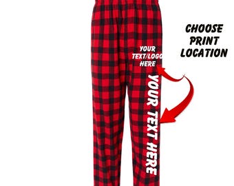 Pantalones de franela unisex con diseño de búfalo rojo y negro, colección de pijamas personalizados.