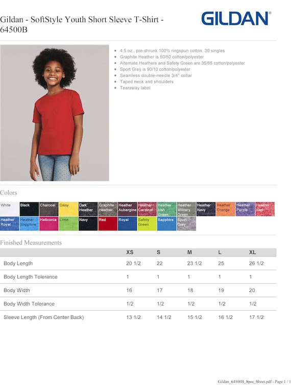 Gildan Softstyle Youth Size Chart