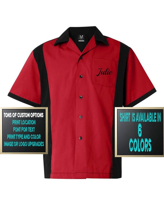 Hilton Adult Unisex Legend Bowling Shirt - Retro Style Button-Up (Red/Black, Size XL)