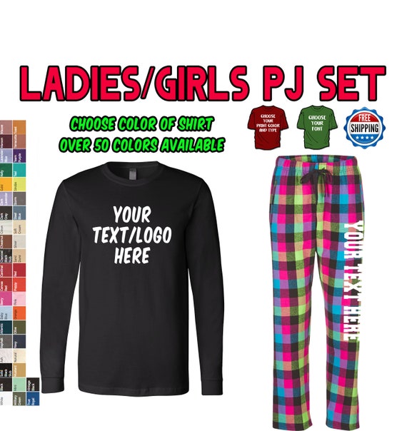 Ladies or Girls Pajama Sets Bella Canvas Shirt Neon Buffalo Flannel Design  Pants Adult or Youth Custom PJ Set Custom Print -  Canada