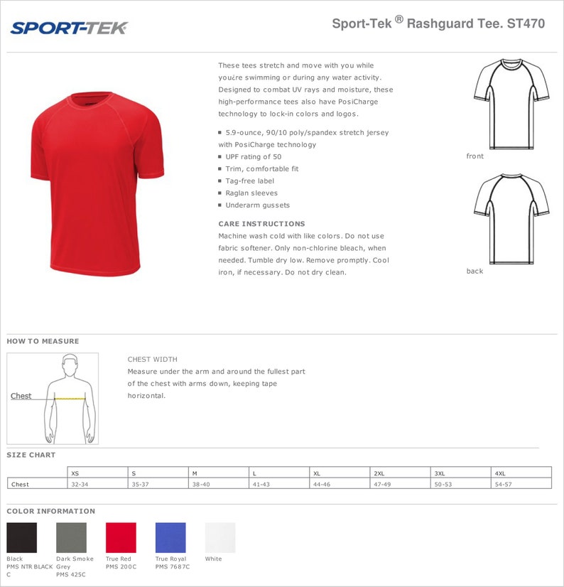Custom Made Sport-tek ® Rashguard Tee ST470 YST470 Adult and | Etsy