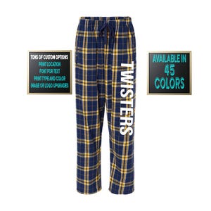 Custom Made Personalized Flannel Style Womens Pants Navy and Gold Color Scheme Customized Pants Pajama PJ Collection