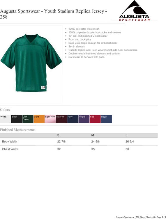 Custom Made Augusta Sportswear Youth Stadium Replica Jersey 258 With Vinyl  or Glitter Print Custom Football Jersey 