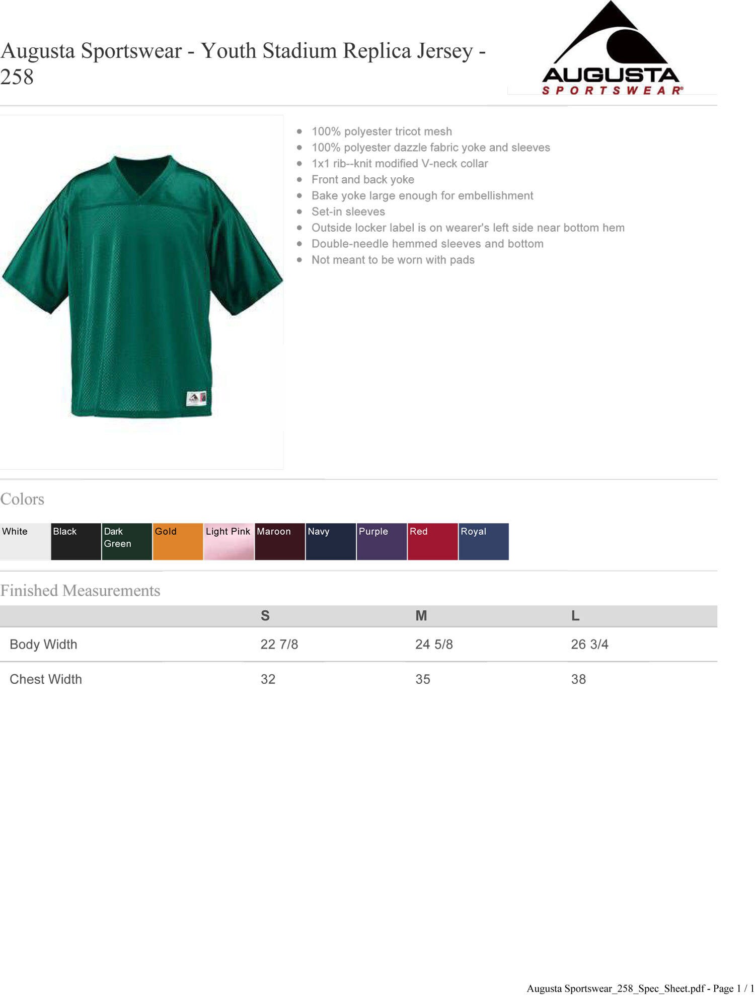 Augusta youth jersey top