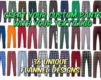 Single or Group Orders of All Sizes Custom Personalized Unisex Flannel Style Unisex Pants Available in 36 Color Schemes with Flannel Designs