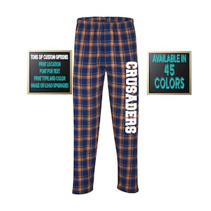 Custom Made Personalized Flannel Style Unisex Pants Navy and Orange Color Scheme Customized Pants Pajama PJ Collection