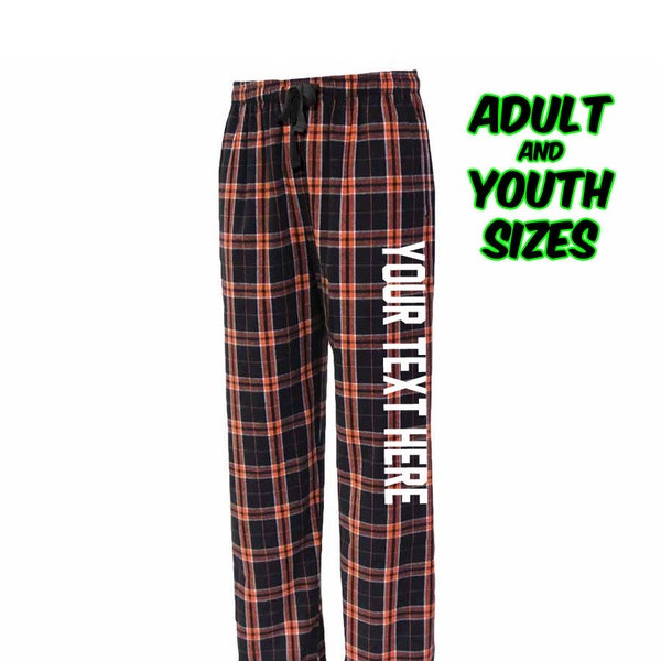 Custom Personalized Pennant Sportswear Flannel Style Unisex Pants Black and Orange Color Scheme Customized Pants Adult and Youth