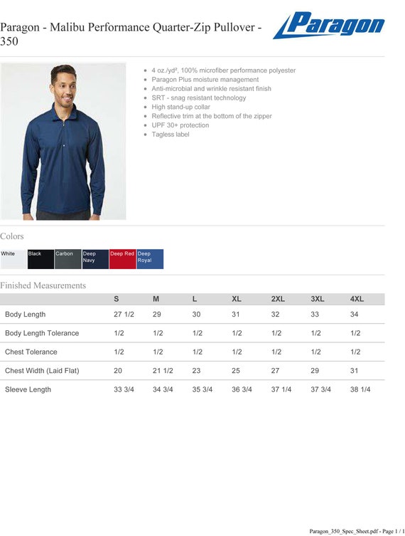 Custom Paragon Malibu Performance Quarter-zip Pullover 350 All