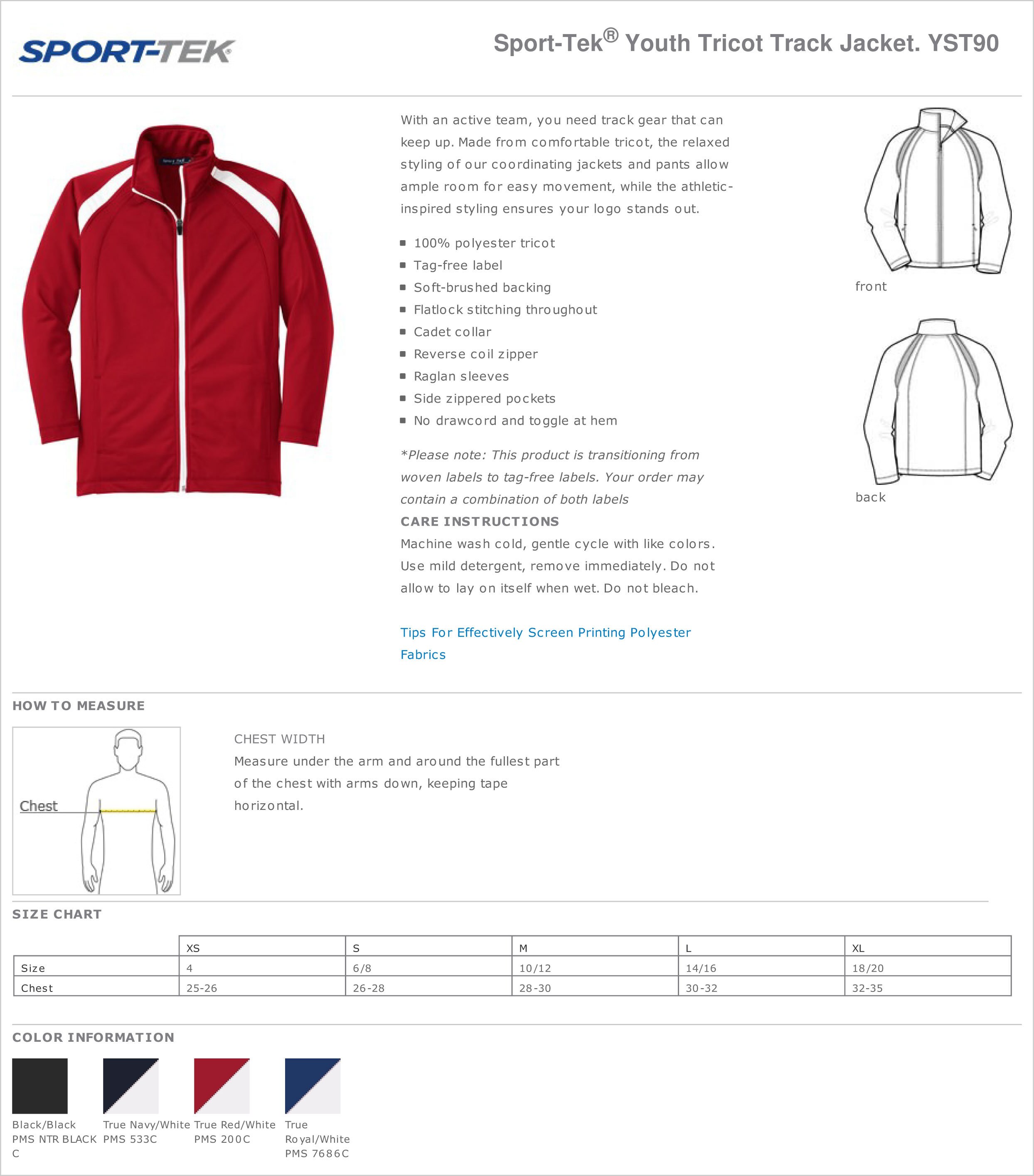 Buy Custom Sport-tek® Tricot Track Jacket Adult and Youth JST90 YJST90  Available All Colors & Sizes Online in India 