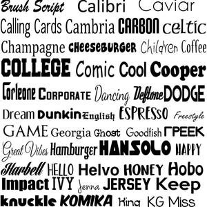 May include: A black and white typographic chart displaying a comprehensive list of font names in various styles, including Aardvark, Advertising, Agency, Albertus, ALDI, Allseeing, Alwaysforever, Always, AMATIC, American, Apple, Anitype, and many others.