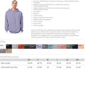 May include: A light blue fleece hoodie with a drop shoulder design. The hoodie has a pouch pocket and ribbed cuffs and waistband. The text "BELLA + CANVAS - Sponge Fleece Drop Shoulder Hoodie - 3729" is printed on the top of the image. A size chart is shown below the image.