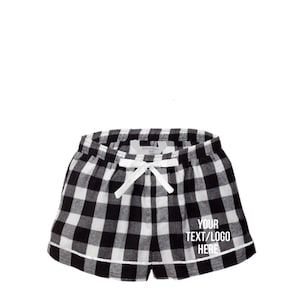 Party Favor Sleepover Gift Team Spiritwear Custom Made Personalized Womens Flannel Style Boxer Black White  PJ Collection Customized Boxers