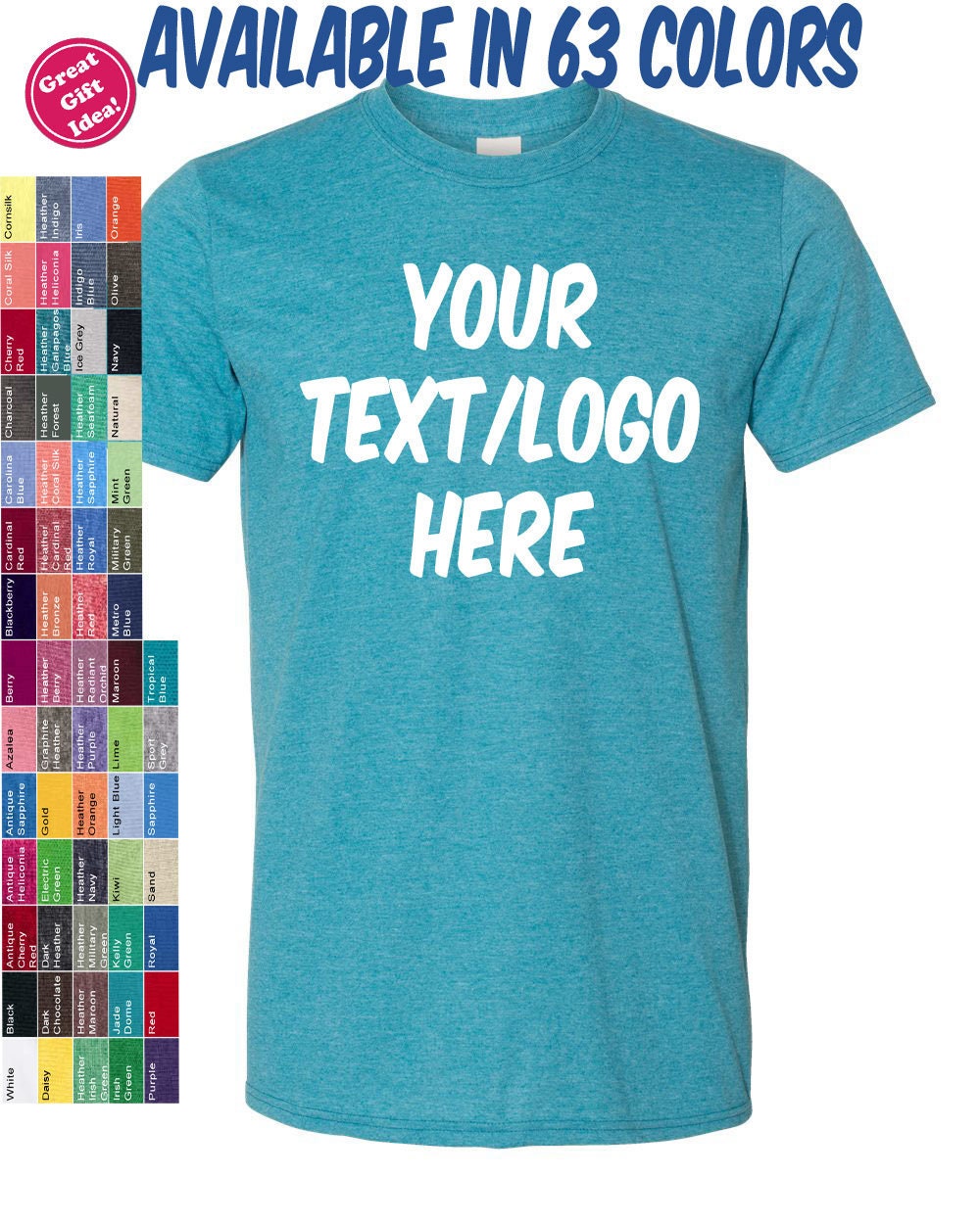 Customized Gildan - Softstyle® T-Shirt -64000 100% Cotton Custom Personalized Available All colors & Sizes Custom Soft Tshirt