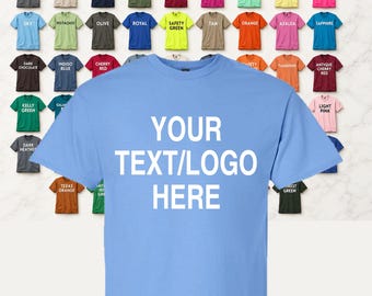Custom 100% Cotton Gildan T-Shirt: Solid or Glitter Print Available in 62 Colors