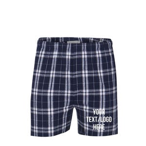 Custom Made Personalized Mens Flannel Style Boxer Navy and White PJ Collection Customized Boxers with Vinyl or Glitter Print
