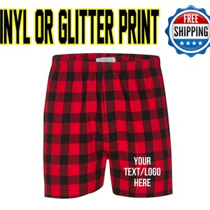 Custom Personalized Mens Flannel Boxer Red Black Buffalo PJ Collection Customized Boxers Party Favor Sleepover Gift Idea Team Spiritwear