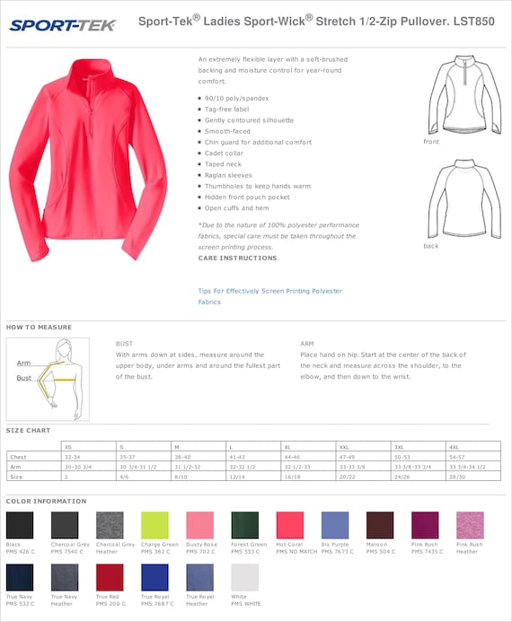 Custom Sport-tek® Ladies Sport-wick® Stretch 1/2-zip Pullover LST850  Available All Colors & Sizes 