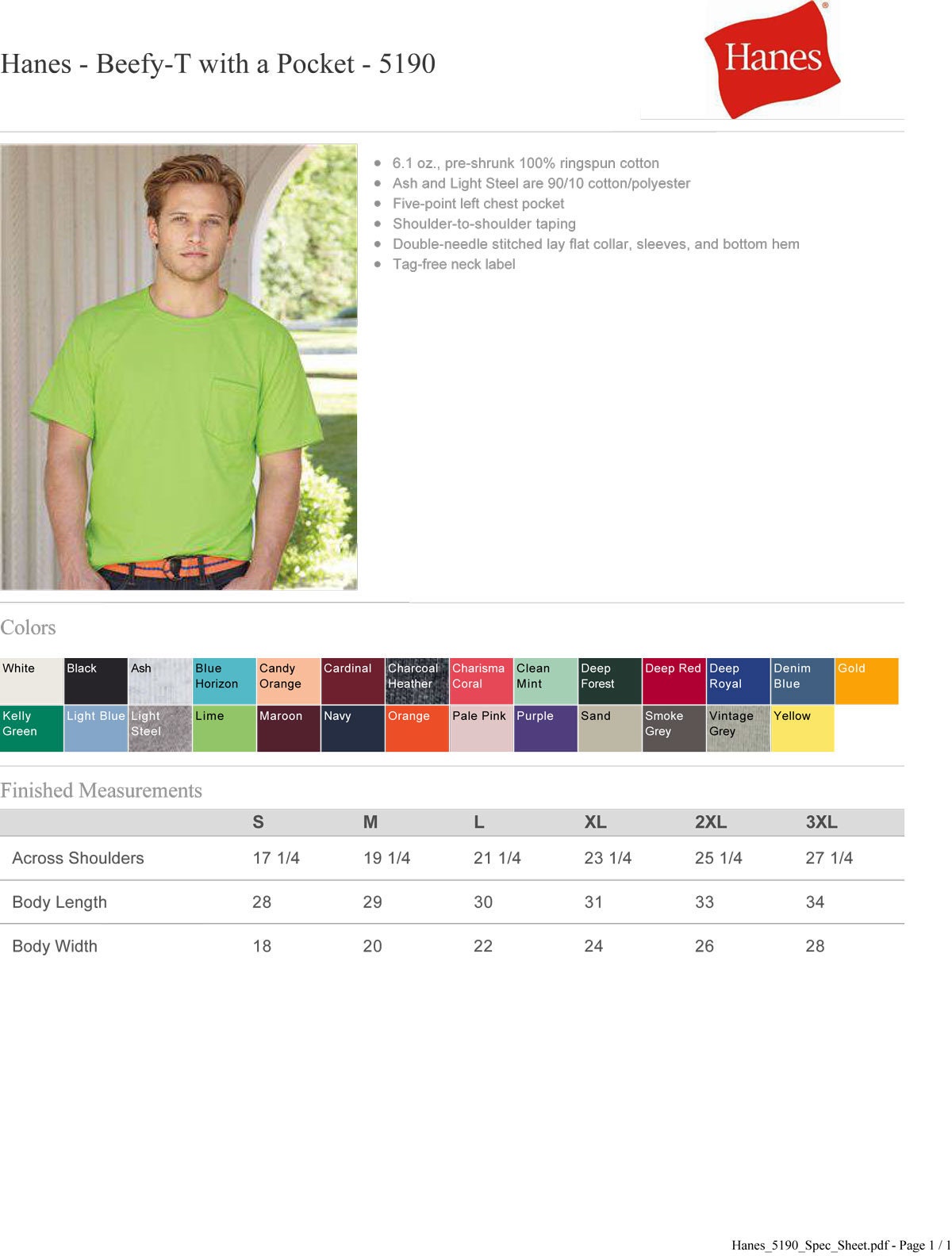 Hanes Beefy-T 100% Cotton Pocket T-Shirt - Orange, Medium