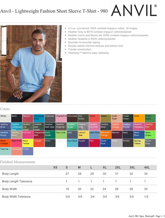 Anvil T Shirt Color Chart