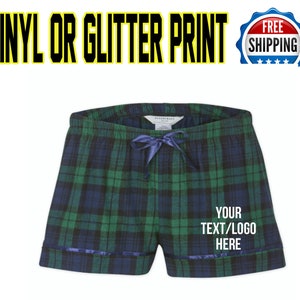 Custom Personalized Womens Flannel Style Boxer Blackwatch PJ Collection Customized Boxers Party Favor Sleepover Gift Team Spiritwear