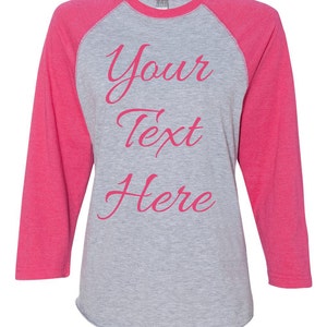 Custom Made LAT - Vintage Fine Jersey 3/4 Three-Quarter Sleeve Baseball T-Shirt 3530 with Rhinestone , Glitter or Vinyl Print Customized