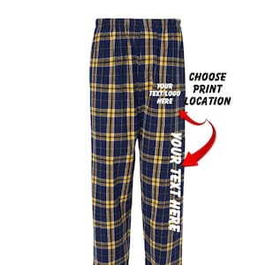 Adult and Youth Custom Made Personalized Flannel Style Unisex Pants Navy and Gold Color Scheme Customized Pants