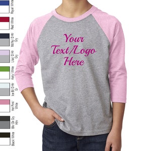 Personalized T-Shirt Next Level - Youth CVC Three-Quarter Sleeve Raglan T-Shirt - 3352 Custom Made T-Shirt with Vinyl or Glitter Print