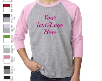 Personalized Youth Raglan Shirt: Custom Vinyl or Glitter Print Next Level 3352