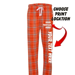 Custom Made Personalized Flannel Style Womens Ladies Girls Pants Orange and Grey Color Scheme Customized Pants Pajama PJ Collection