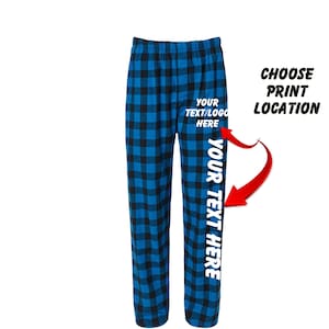 Custom Made Personalized Flannel Style Unisex Pants Royal Black Buffalo Color Scheme Customized Pants Pajama PJ Collection