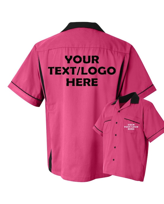 Custom Made Hilton HP2244 Pink & Black Bowling Shirt With -