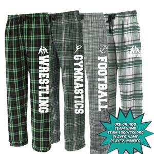 Green  White Grey Monogrammed Plaid Flannel Pants: Adult & Youth Team