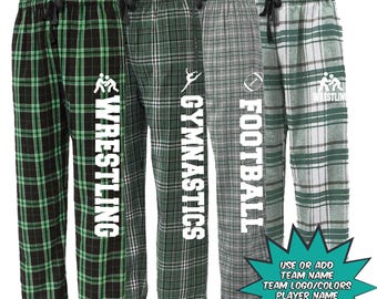 Green  White Grey Monogrammed Plaid Flannel Pants: Adult & Youth Team