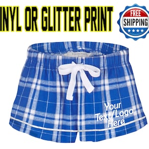 Custom Made Personalized Womens Flannel Style Boxer Royal Silver  PJ Collection Customized Boxers Party Favor Sleepover Gift Team Spiritwear