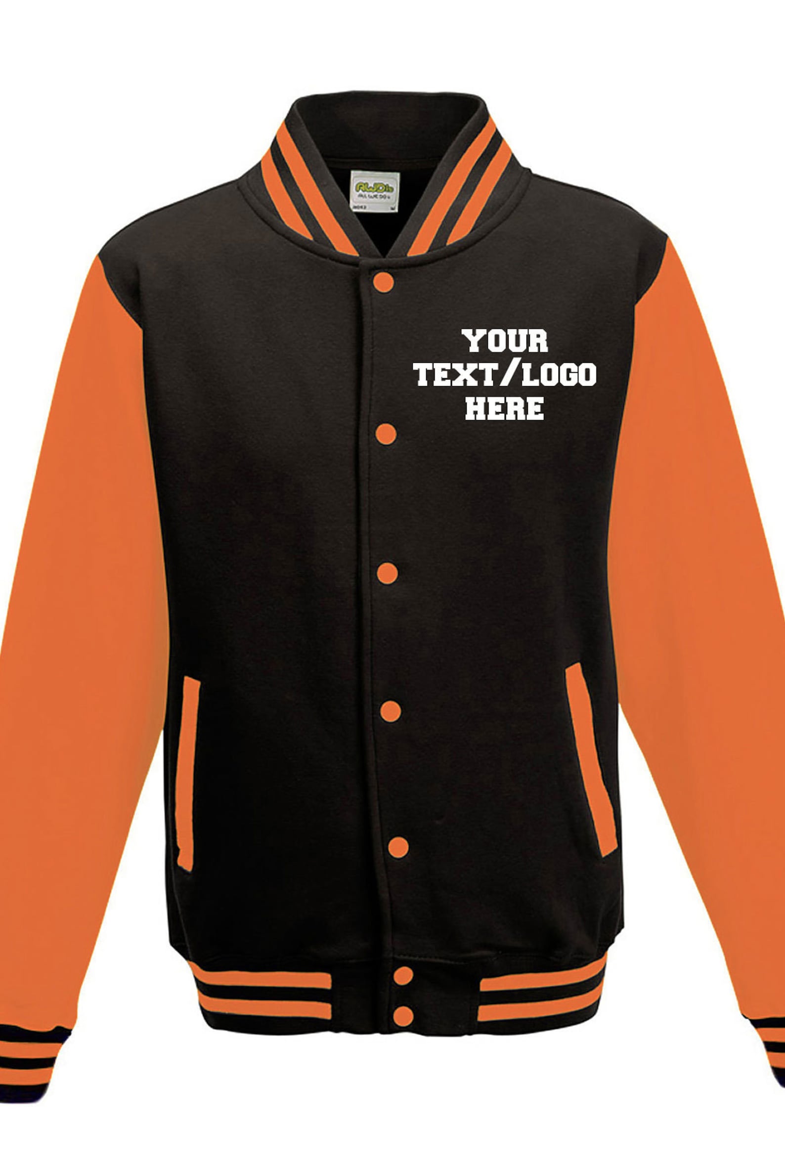 Custom Orange Black Solid Color Varsity Letterman Jacket
