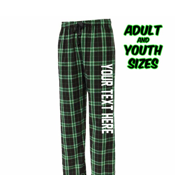 Custom Personalized Pennant Flannel Style Unisex Pants Black and Green Color Scheme Customized Pants Adult and Youth